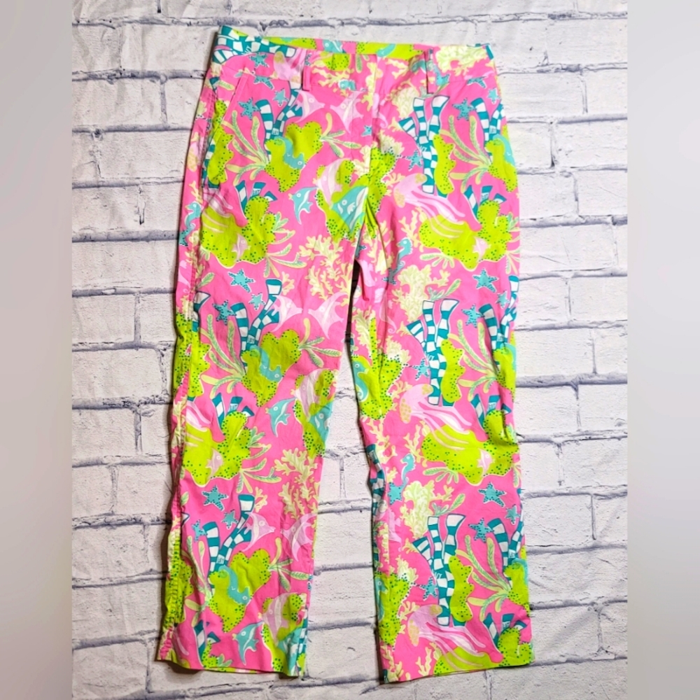 Vintage Lilly Pulitzer sz 4 Pink Ocean Seahorse Coral Angel Fish Jellyfish Coral